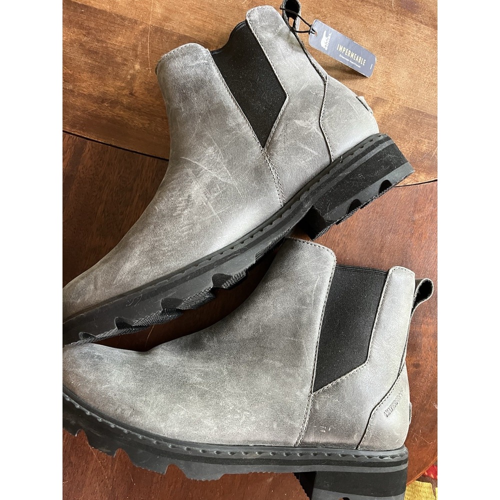 Sorel Lennox Chelsea Waterproof Leather Boots Women's Size 11 Grey Black New
